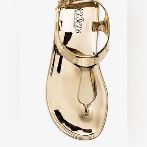 Michael Kors Metallic Gold T-Strap Sandals with Ankle Buckle 9M